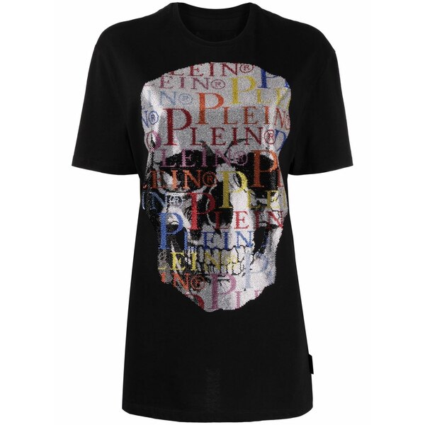 フィリップ飾り気のない レディース ティーシャツ トップス Skull-print short-sleeve t-shirt Black