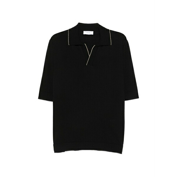 ラルディーニ メンズ プルオーバー トップス Contrast-trim open-collar t-shirt Black