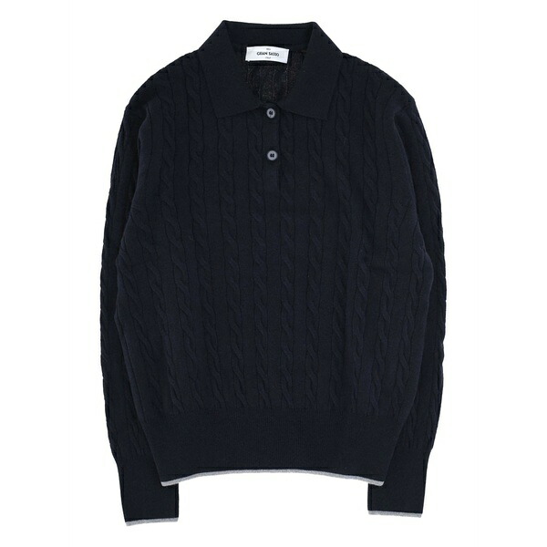 グランサッソ レディース スポーツシャツ トップス Cable-knit buttoned polo shirt Blue