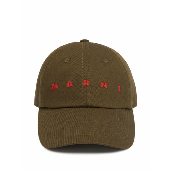 マルニ メンズ かぶり笠 添え物 Logo-embroidered cap Green