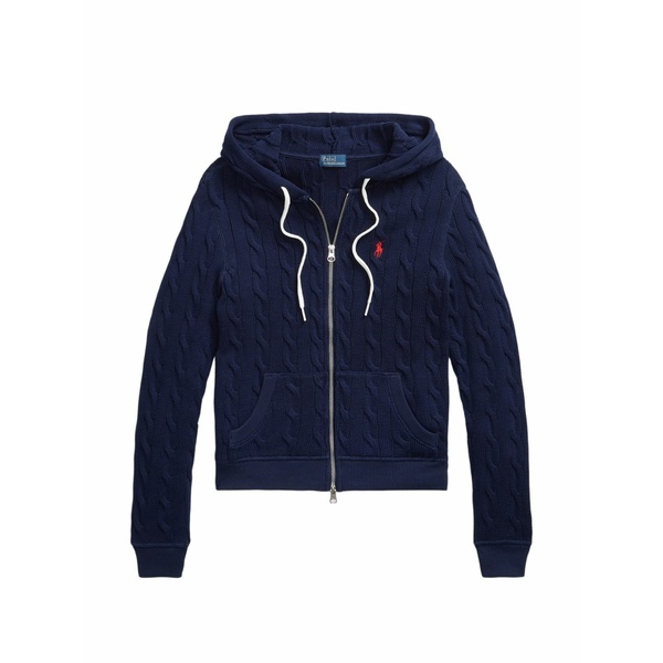 ラルフローレン レディース ジレー アウター Cable-knit hooded cardigan Blue