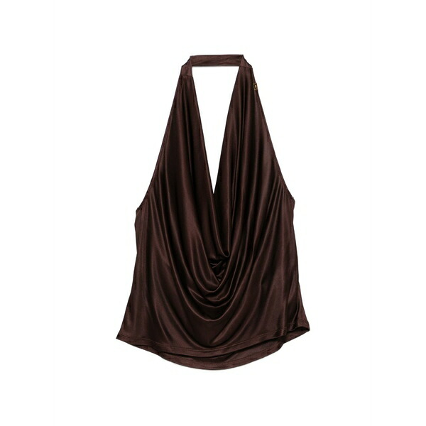 エリザベスフランキ レディース プルオーバー トップス Halterneck draped top Brown