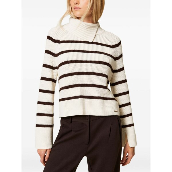 ツインセット レディース ニット\u0026セーター アウター Striped asymmetrical-neck sweater  White