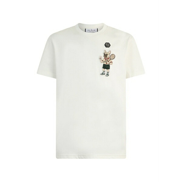 フィリップ飾り気の無い メンズ プルオーバー トップス New york tennis embroidered-patch round-neck t-shirt Neutrals