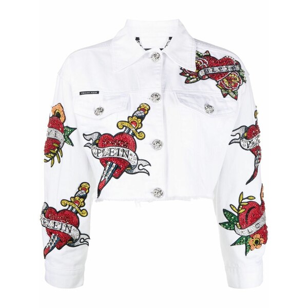 フィリップ飾り気の無い レディース 上衣＆上衣 アウター Cropped love denim jacket White