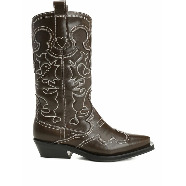 ガニー レディース ブーツ シューズ Leather embroidered boots Brown