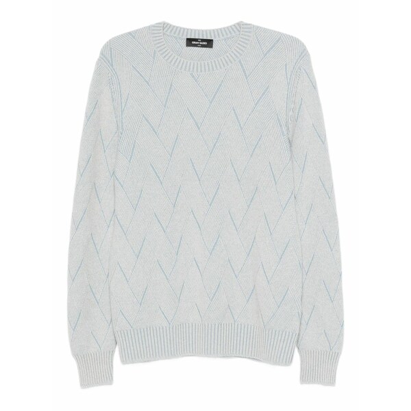 グランサッソ メンズ 編み物\u0026プルオーバー アウター Chevron-pattern crew-neck sweater Blue