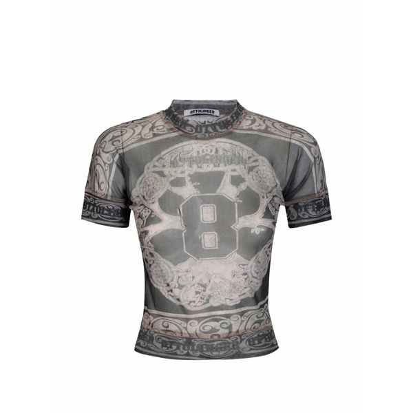 オットリンガー レディース Tシャツ トップス Graphic-print mesh t-shirt Grey|asty