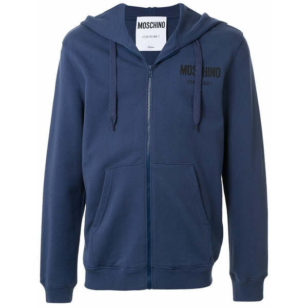モスキーノ メンズ パーカー・スウェットシャツ アウター Couture logo zip-up hoodie Blue トップス-メンズファッション