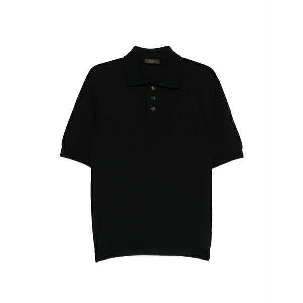 ザノーネ メンズ スポーツシャツ トップス Button short-sleeve polo shirt Black