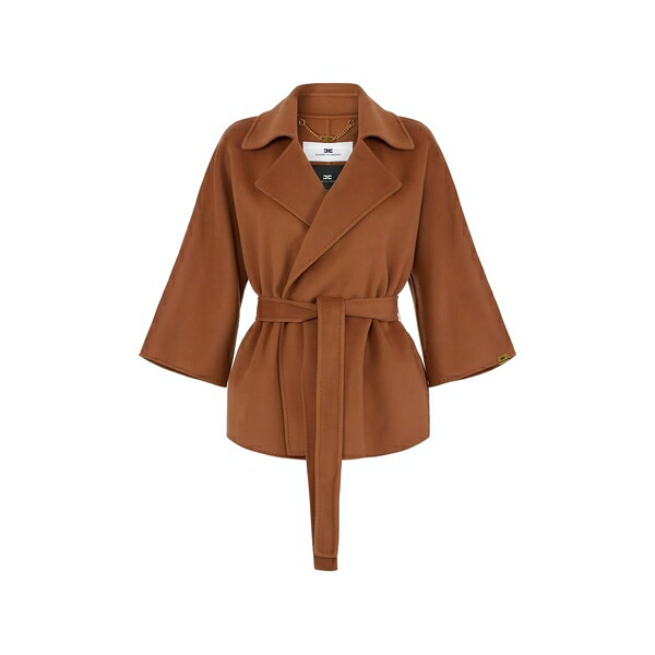 エリザベスフランキ レディース 厚地の外套 アウター Belted coat Brown