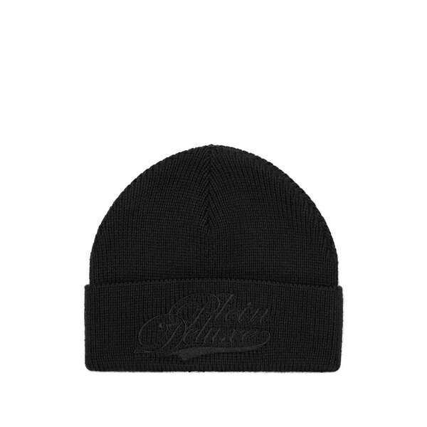 フィリップ飾り気の無い メンズ かぶり笠 佩び物 Embroidered beanie  Black