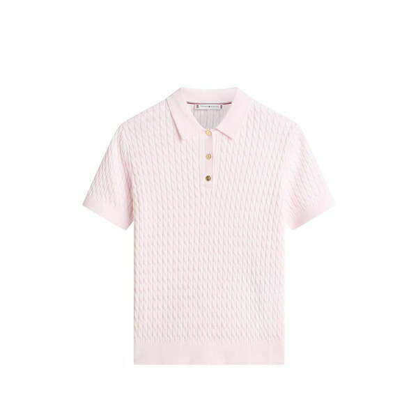 トミー ヒルフィガー レディース スポーツシャツ トップス Cable-knit polo top Pink