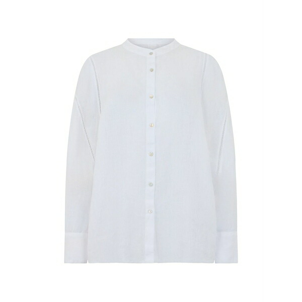 １２０％リノ レディース プルオーバー トップス Band-collar shirt White