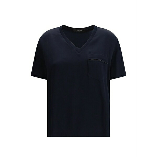 ファビアナ フィリッピ レディース Tシャツ トップス V-neck chest-pocket t-shirt Blue|asty