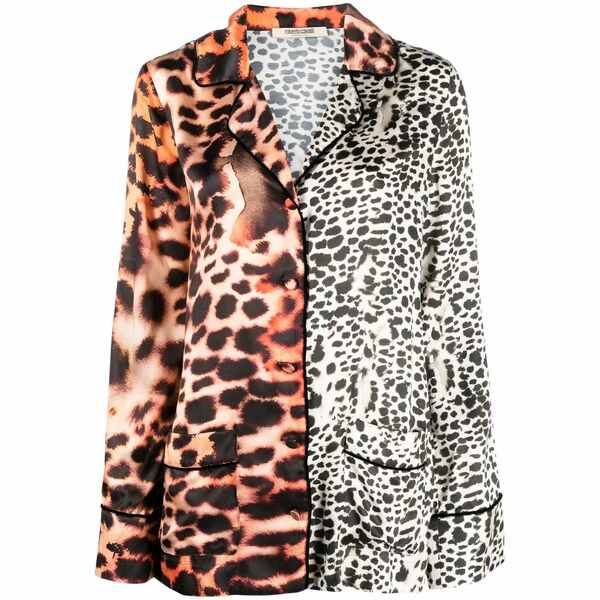 ロベルトカヴァリ レディース 上衣＆上衣 アウター Animal-print silk-blend shirt jacket White