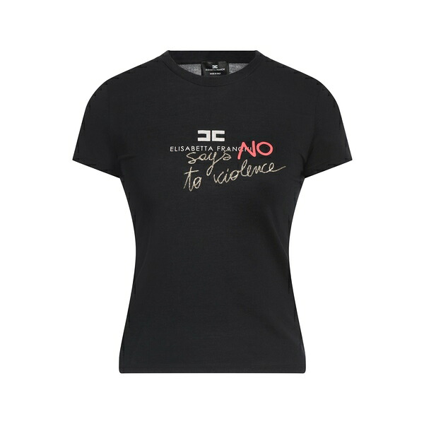 【送料無料】 エリザベスフランキ レディース Tシャツ トップス T-shirts Black|asty