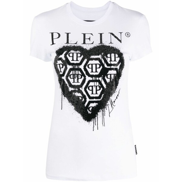 フィリッププレイン レディース Tシャツ トップス Logo-print short-sleeve t-shirt White｜asty