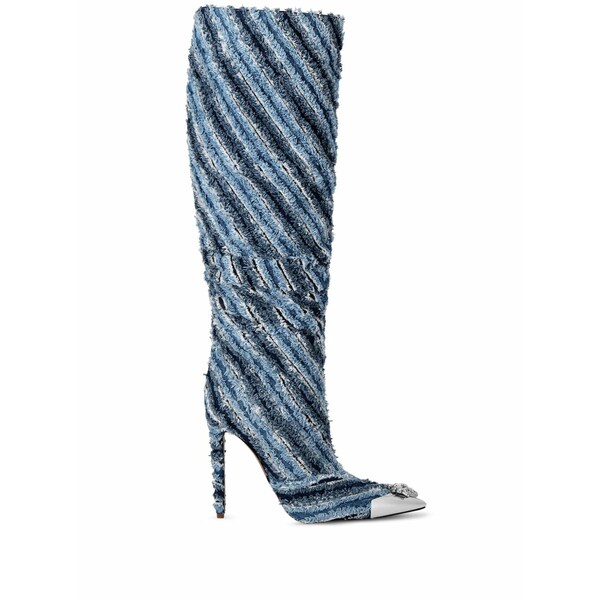 フィリッププレイン レディース ブーツ シューズ 120mm mix denim high boots Blue|asty