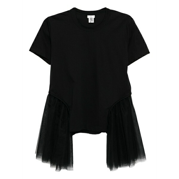 ノワール ケイ ニノミヤ レディース ティーシャツ トップス Tulle-sleeved t-shirt Black
