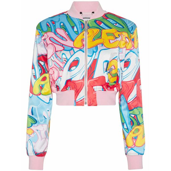フィリップ飾り気の無い レディース 上衣＆上衣 アウター Graffiti-logo cropped satin bomber jacket Pink