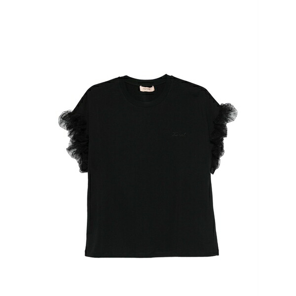 ツインセット レディース Tシャツ トップス Ruffled t-shirt Black｜asty