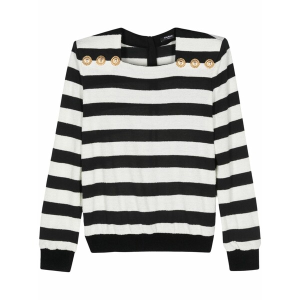 バルマン レディース 編み物\u0026スウェーター アウター Embossed-button striped jumper Black