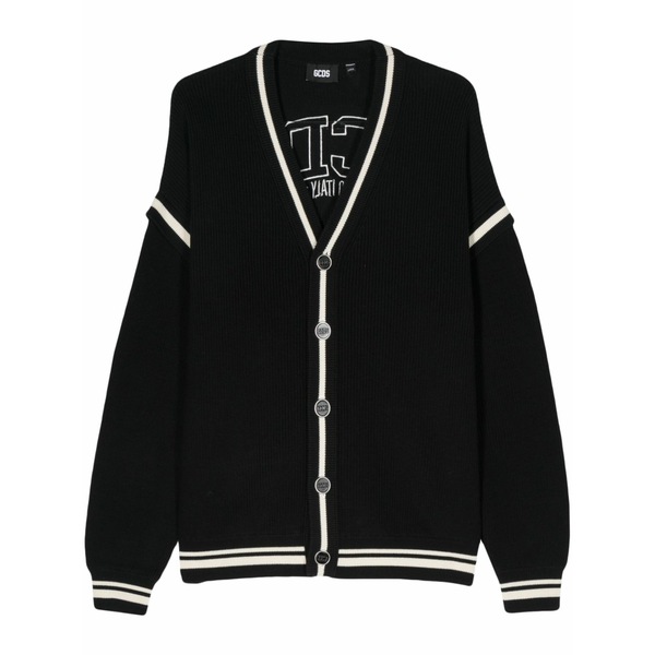 ジーシーディーエス メンズ ジレー アウター Logo-embroidered cotton cardigan Black