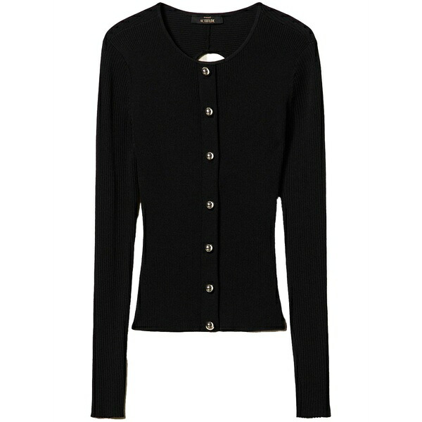 ツイン仕掛ける レディース ジレー アウター Ribbed cardigan  Black