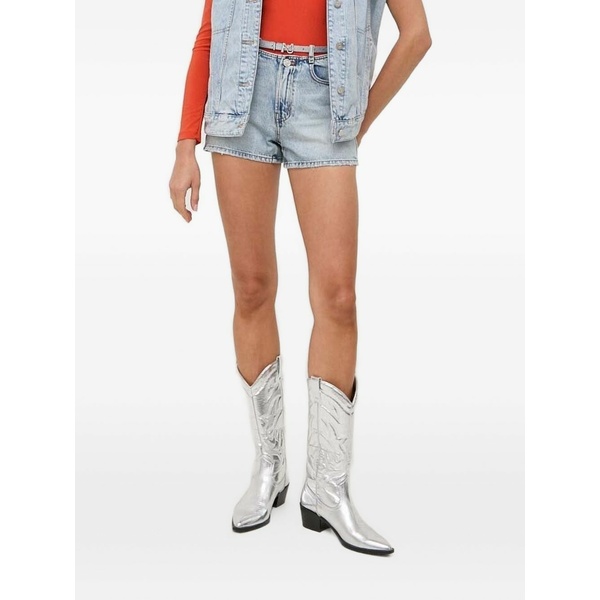 為損ない シックスティ レディース ジーンズズボン下 ボトムス Mushroom-embellished denim shorts Blue