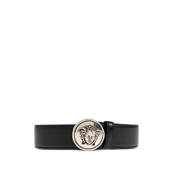 ヴェルサーチ メンズ 三尺帯 付属物 Logo-buckle leather belt Black