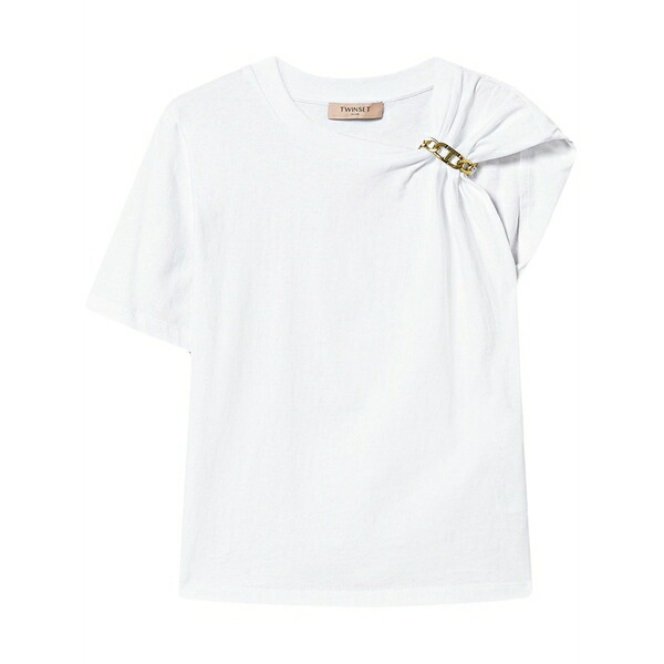 ツイン仕掛ける レディース プルオーバー トップス Chain detail cotton t-shirt  White