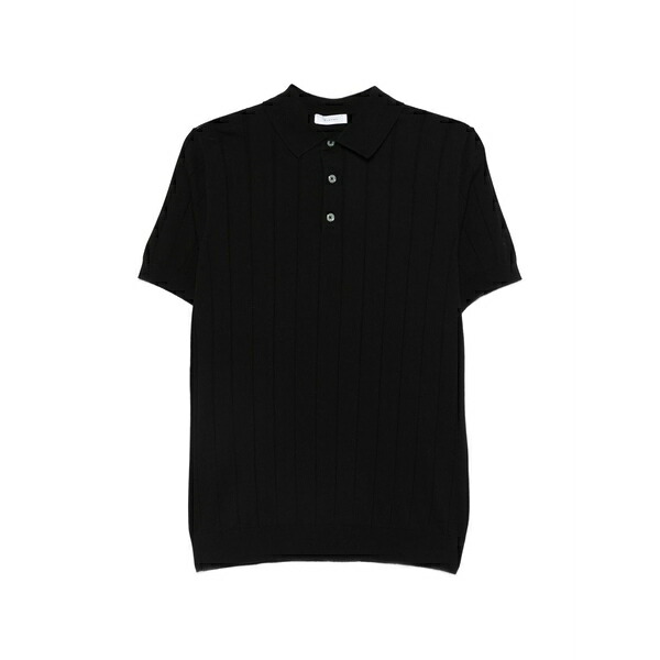 ディクタット メンズ プルオーバー トップス Ribbed-knit polo shirt Black