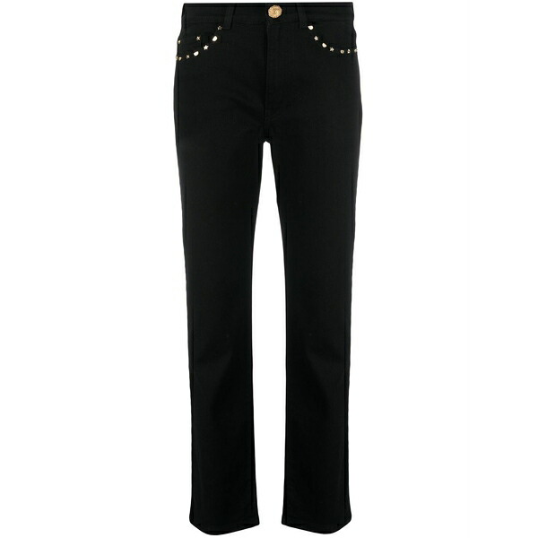 シアラフェラーニ レディース ジーンズズボン下 ボトムス Studded straight-leg jeans Black
