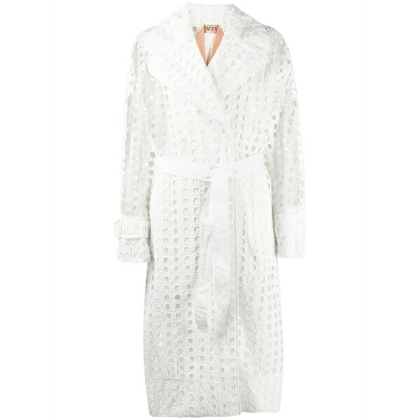 ヌメロ ヴェントゥーノ レディース 厚地の外套 アウター Perforated-design MIDI coat White