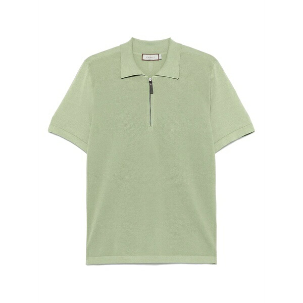カナーリ メンズ ポロシャツ トップス Cotton zip-up polo shirt Green|asty