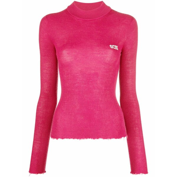 ジーシーディーエス レディース ニット&セーター アウター Logo-print ribbed-knit sweater Pink｜asty