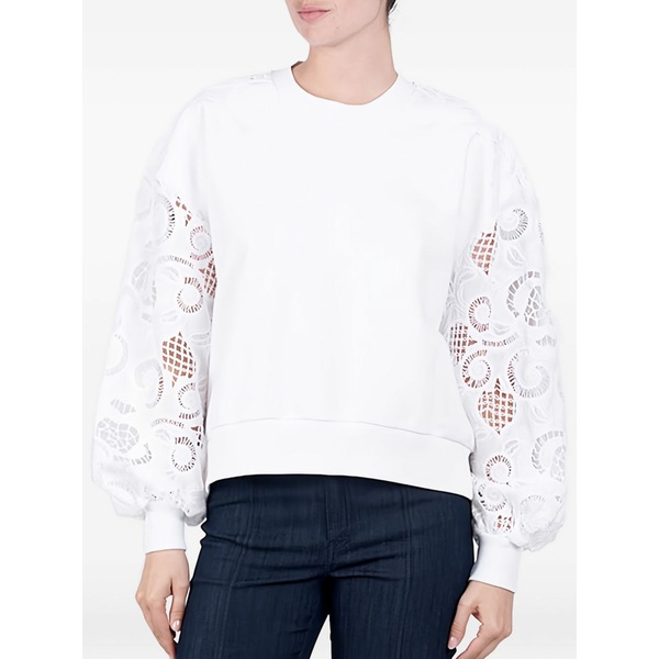サンクアセプト レディース 編み物\u0026スウェーター アウター Lace-sleeve top White