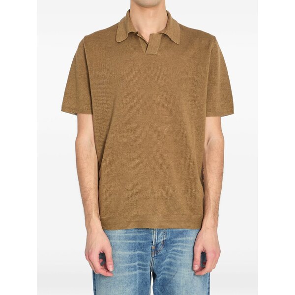 ロベルトコリーナ メンズ ポロシャツ トップス Ribbed short-sleeve polo shirt Green｜asty