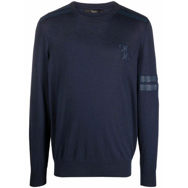ビリオネア メンズ 編み物\u0026ティーシャツ アウター Snakeskin-effect fine-knit jumper  Blue