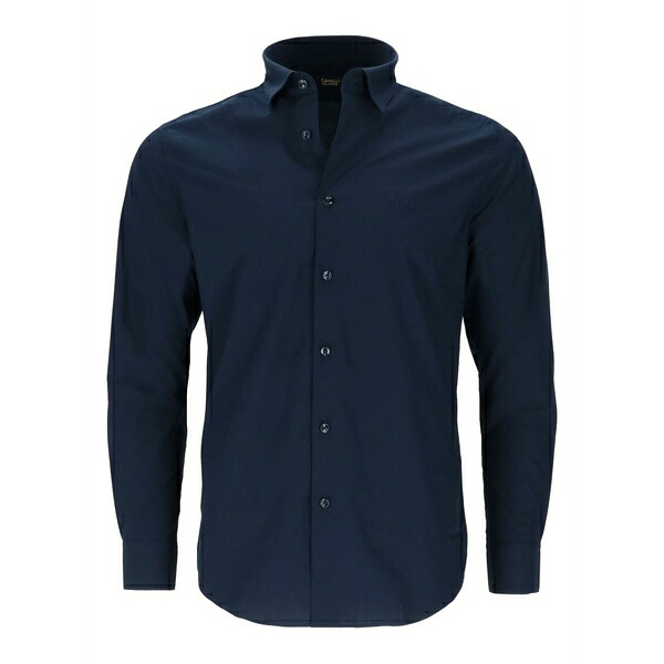 カヴァリ 位置付け/ロベルト・カバリ メンズ プルオーバー トップス Long-sleeve button-fastening shirt Blue