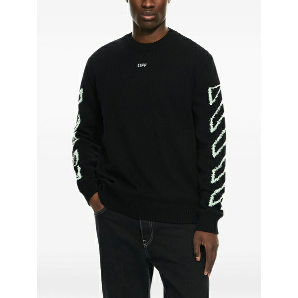 象牙色 メンズ 編み物\u0026プルオーバー アウター Diagonal-arrow sweater Black
