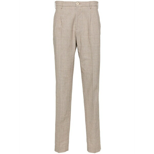 インコテックス メンズ 心地好いズボン下 ボトムス Houndstooth tapered trousers Brown