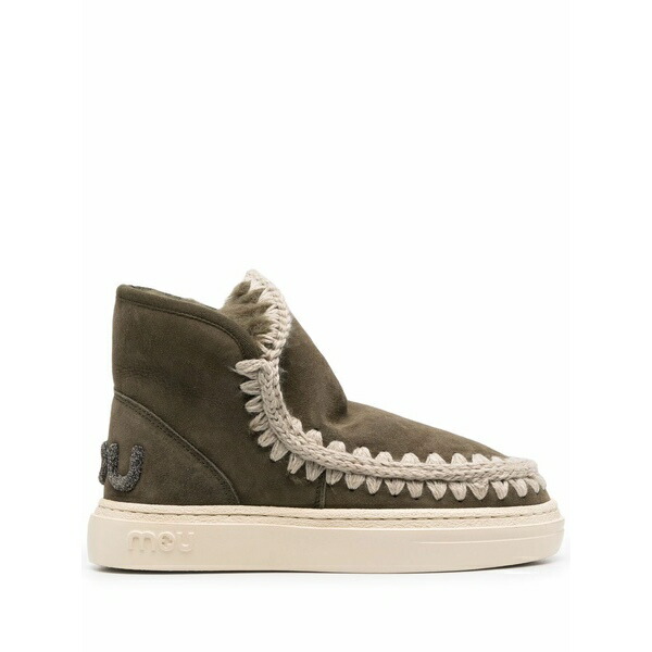モウ レディース ブーツ シューズ Crochet stitch-trim boots Green