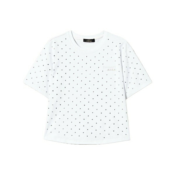 ツインセット レディース Tシャツ トップス Rhinestoned t-shirt White｜asty