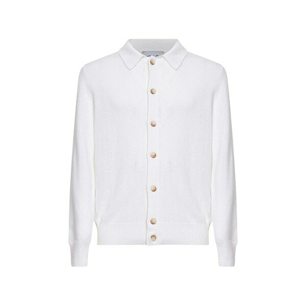 ディーフォーポイントゼロ メンズ ジレー アウター Button collar knitted top White