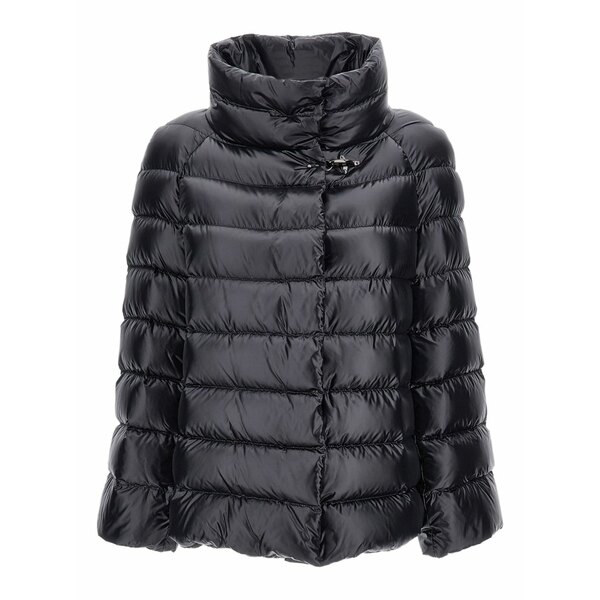 フェイ レディース 厚地の外套 アウター Quilted high-collar coat Black