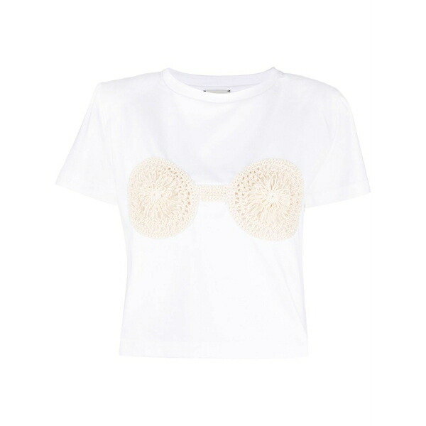 マグダ・ブトリム レディース Tシャツ トップス Crochet-detailed cotton t-shirt White｜asty