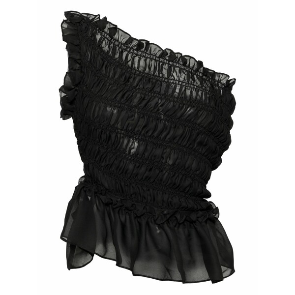 ロック レディース カットソー トップス Smocked off-shoulder top Black|asty