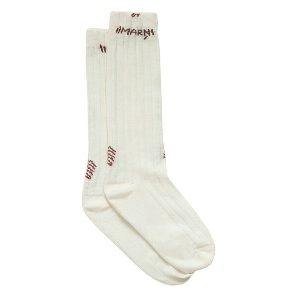 マルニ レディース ソックス アンダー御召しもの Embroidered-logo socks White